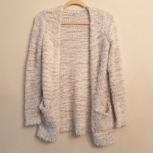 Woven Heart Popcorn Fuzzy Gray Cardigan